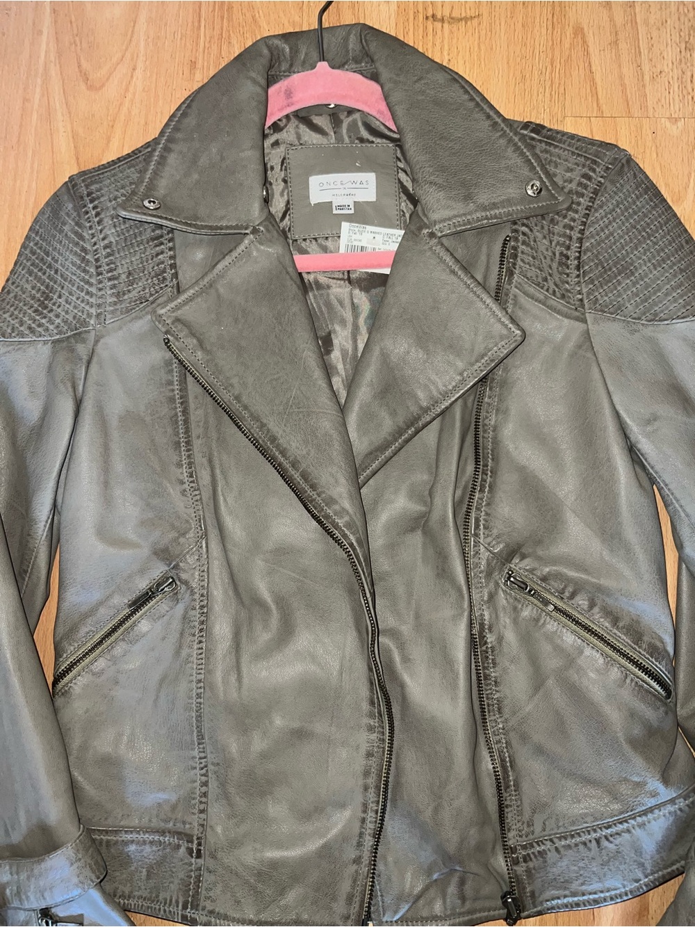 Women's Grey Leather Moto Jacket